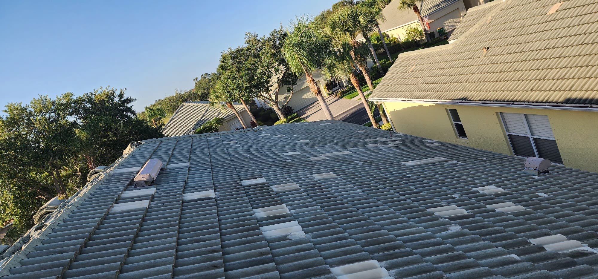 Tile roof installation work in progress