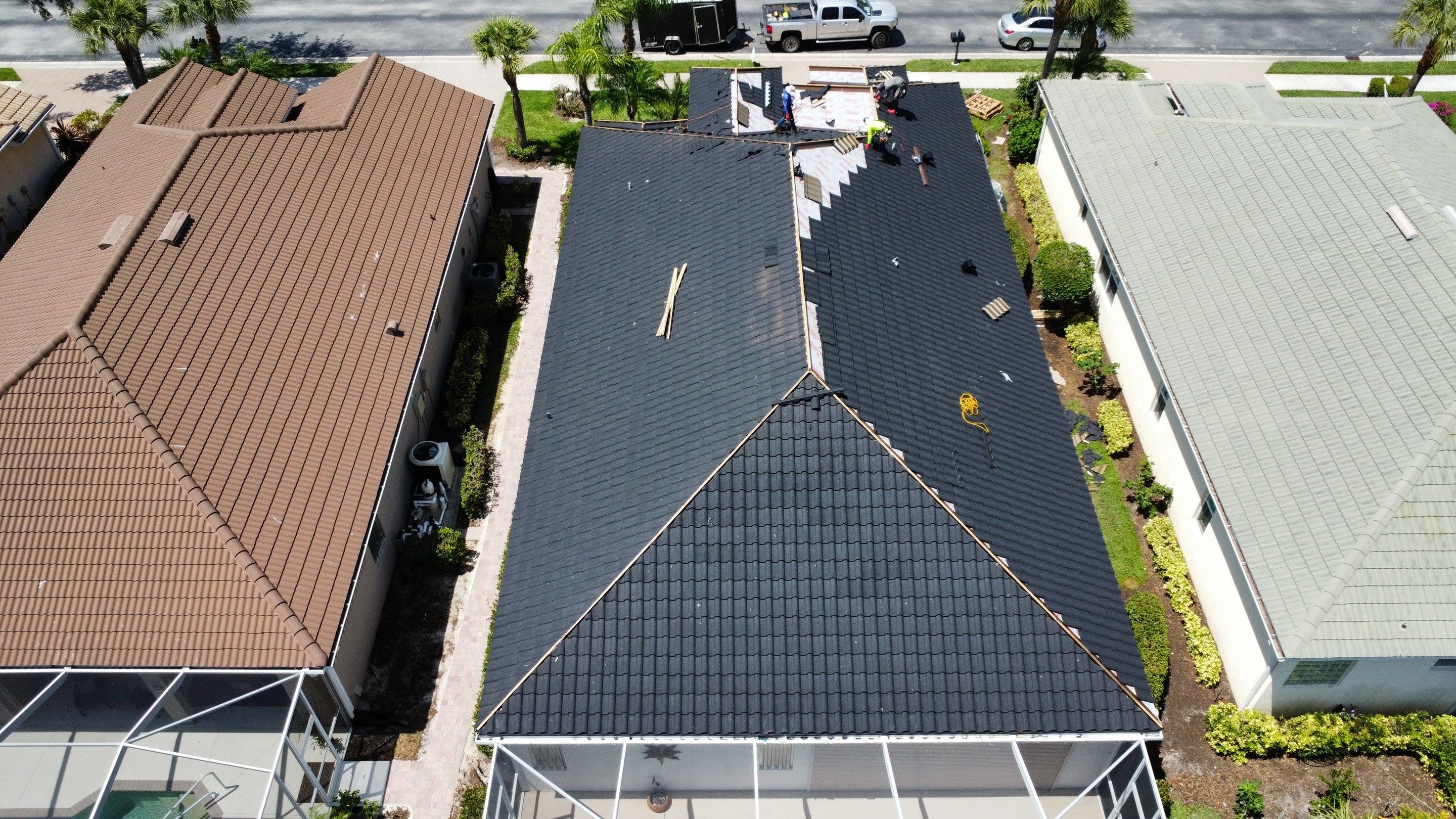 Corrugated gray metal roof commercial building