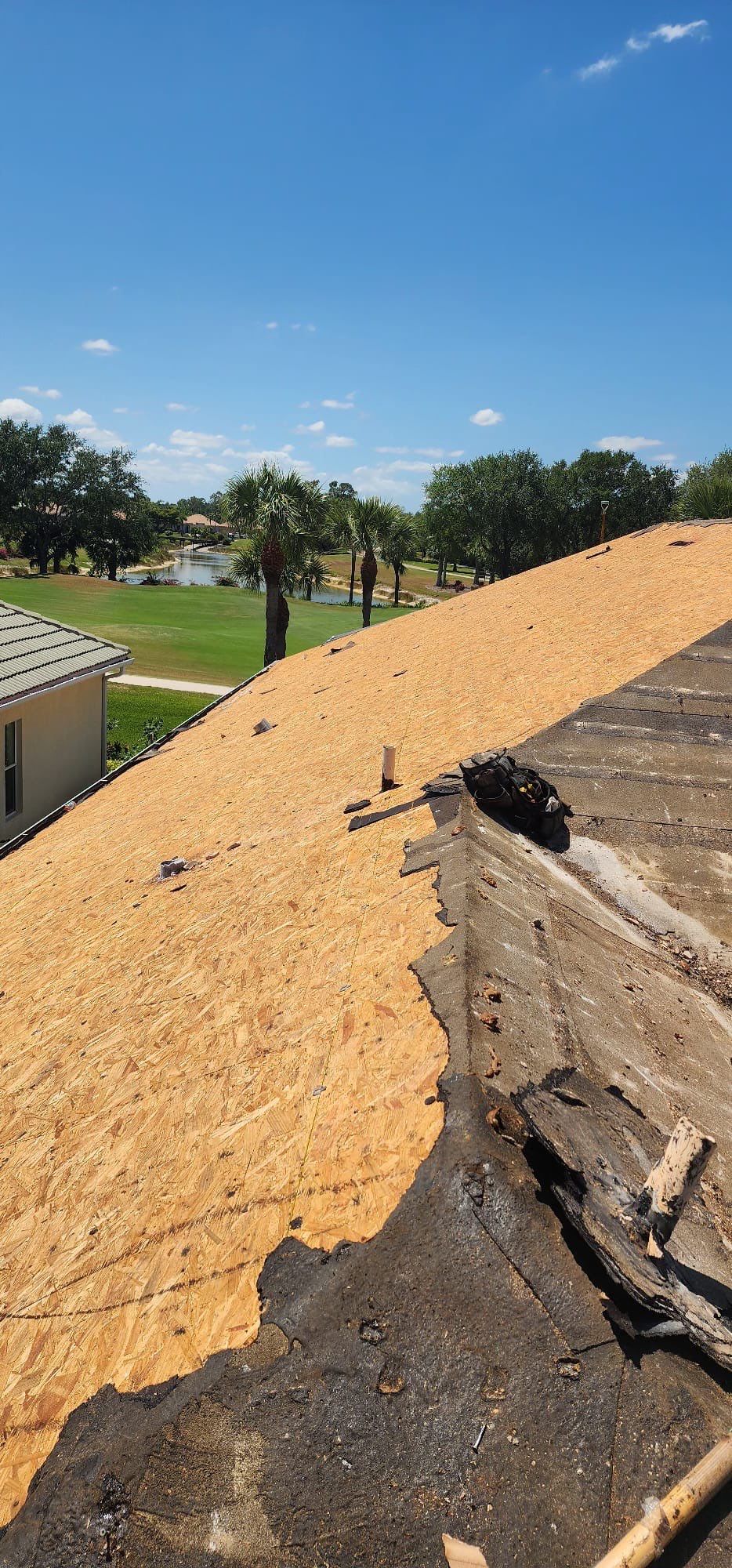 Plywood roof deck installation aerial