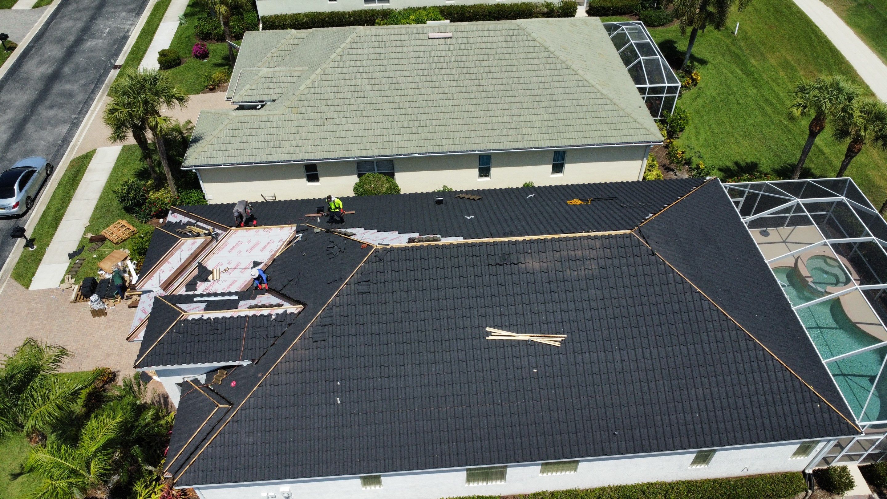 Gray shingle roof residential aerial final view