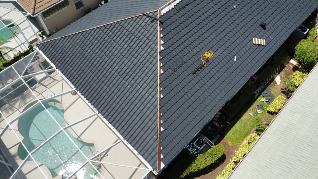 Brown tile roof residential detailed shot