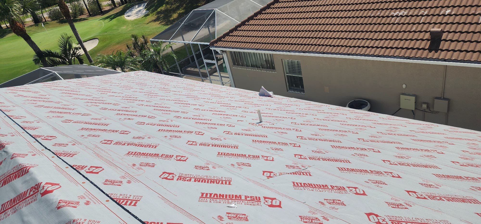 Brown tile roof residential front entrance