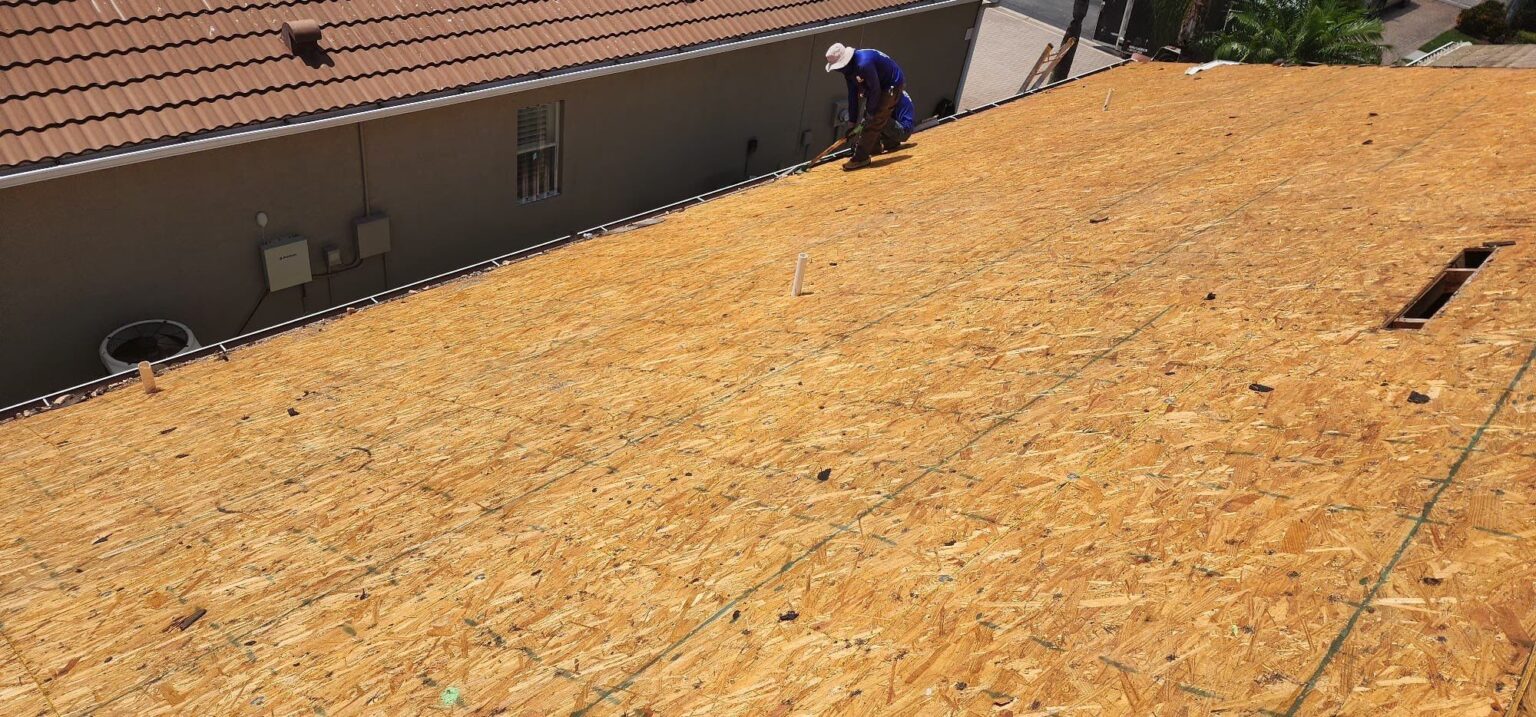 Brown tile roof residential side angle completed
