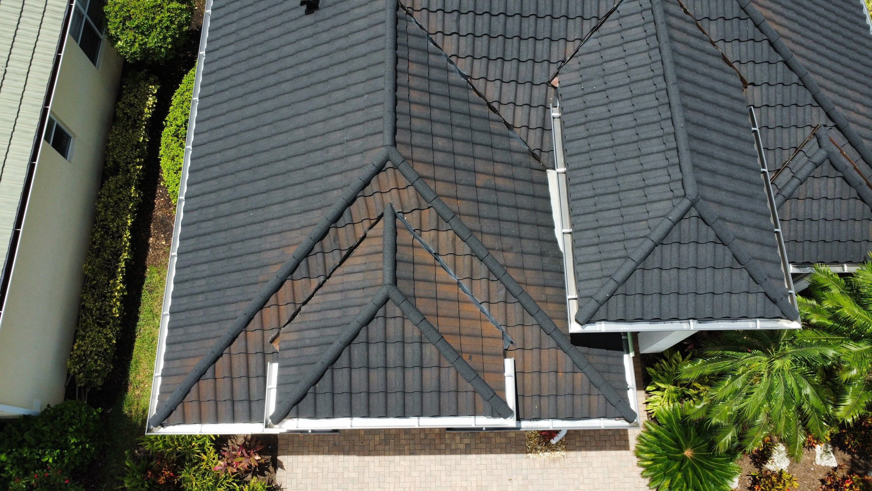 Brown tile roof residential front facade