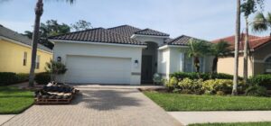 Red tile roof residential side view installation