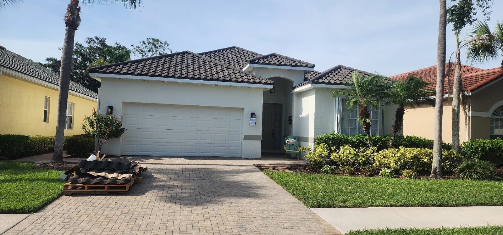 Residential house tile roof white home completed
